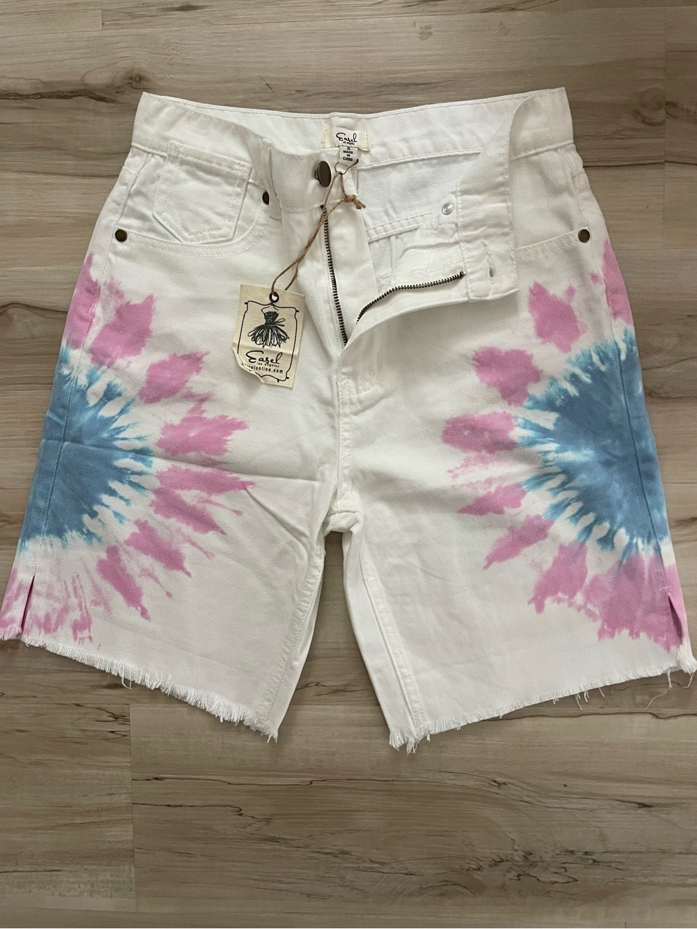 Easel White Denim Shorts with Bronze Hardware